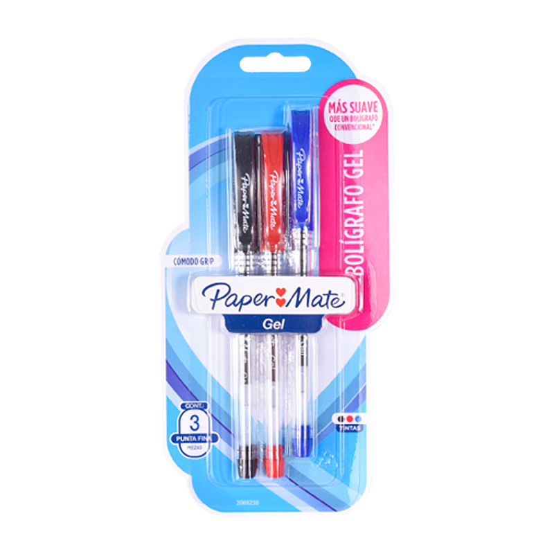 Bolígrafo Paper Mate Gel, blister de 3 colores