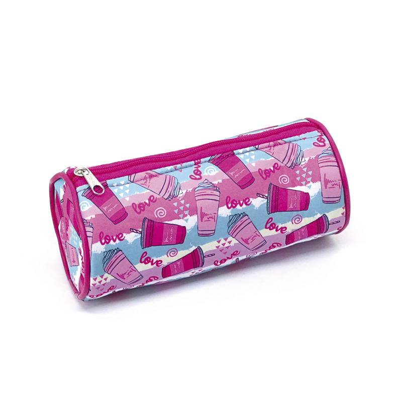 Cartuchera de tela  neopren de 1 cierre Vaso Fucsia tipo tubo