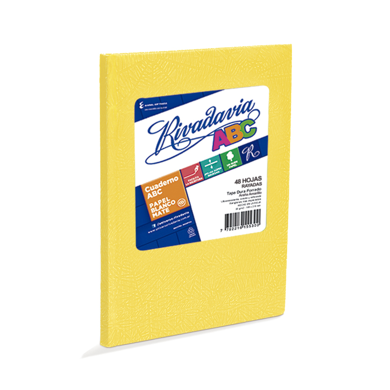 Cuaderno Rivadavia ABC  amarillo, 19x23cm. 48 hojas rayadas