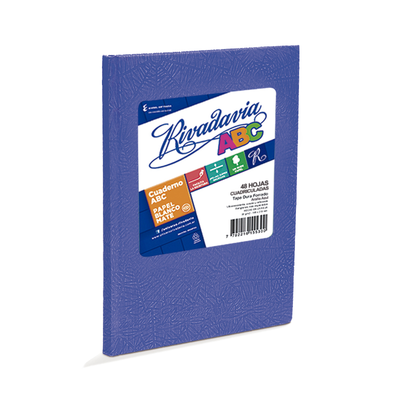 Cuaderno Rivadavia ABC  azul, 19x23cm. 48 hojas cuadriculadas