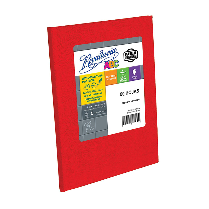 Cuaderno Rivadavia ABC Aula Universal rojo, 19x23cm. 50 hojas rayadas Grande