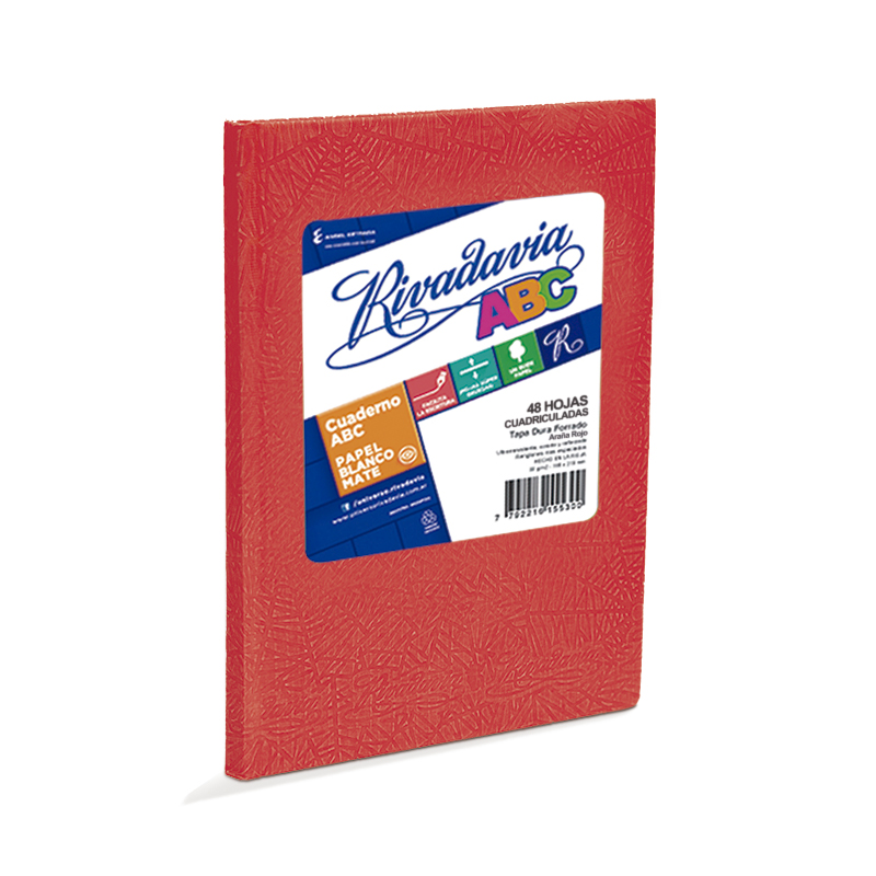 Cuaderno Rivadavia ABC  rojo, 19x23cm. 48 hojas cuadriculadas