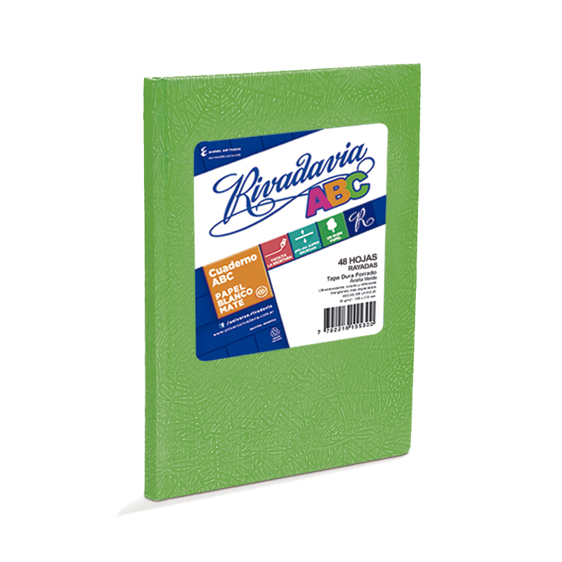 Cuaderno Rivadavia ABC  verde, 19x23cm. 48 hojas rayadas,