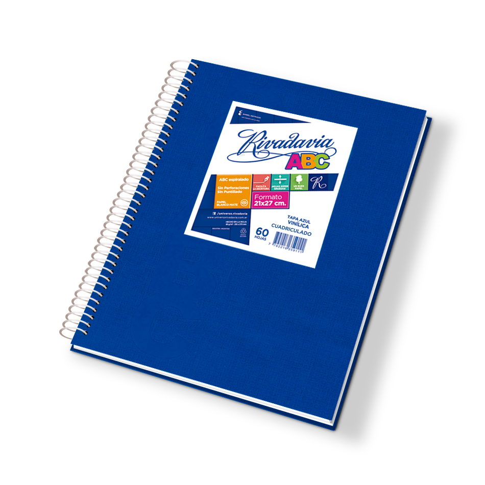 Cuaderno Rivadavia ABC espiralado Araña azul, 21x27cm. 60 hojas cuadriculadas