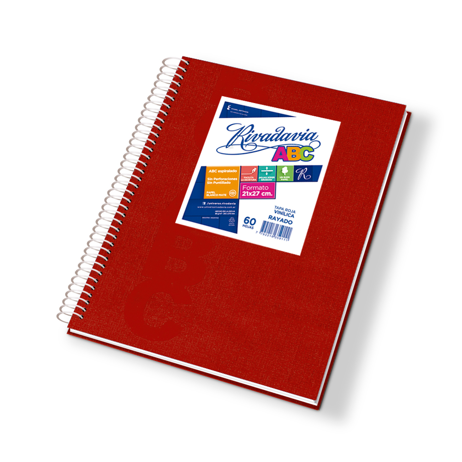 Cuaderno Rivadavia ABC espiralado Araña rojo, 21x27cm. 60 hojas rayadas