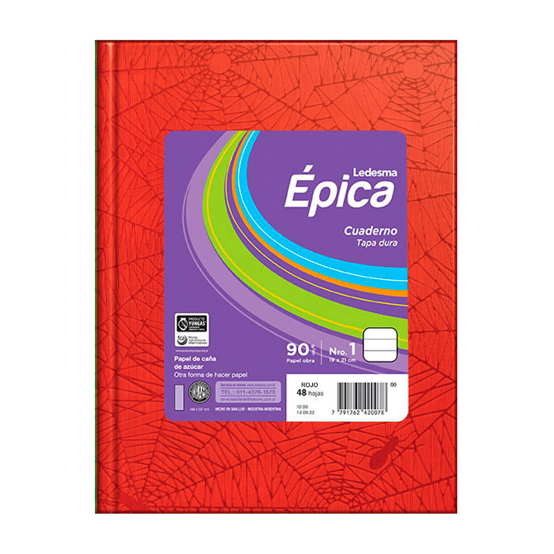 Cuaderno Épica N°1 Araña rojo, 16x21cm. 48 hojas rayadas