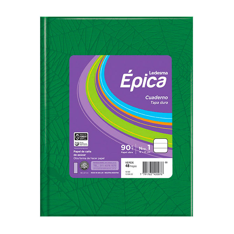 Cuaderno Épica N°1 Araña verde, 16x21cm. 48 hojas rayadas