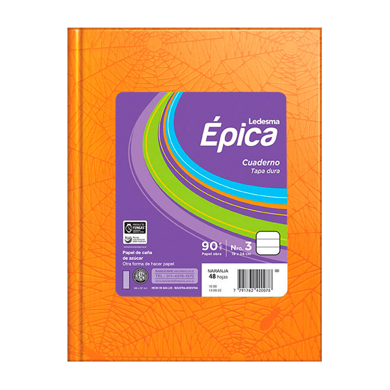 Cuaderno Épica N°3  Araña naranja, 19x24cm. 48 hojas rayadas