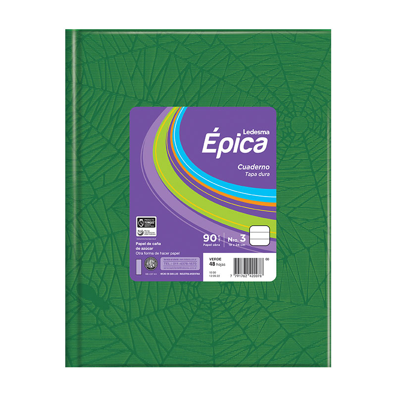 Cuaderno Épica N°3  Araña verde, 19x24cm. 48 hojas rayadas