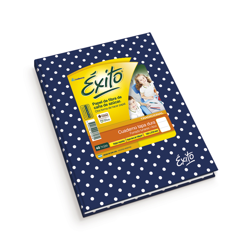 Cuaderno Lunares Éxito tapa dura azul, 16 x 21cm. 48 hojas rayadas