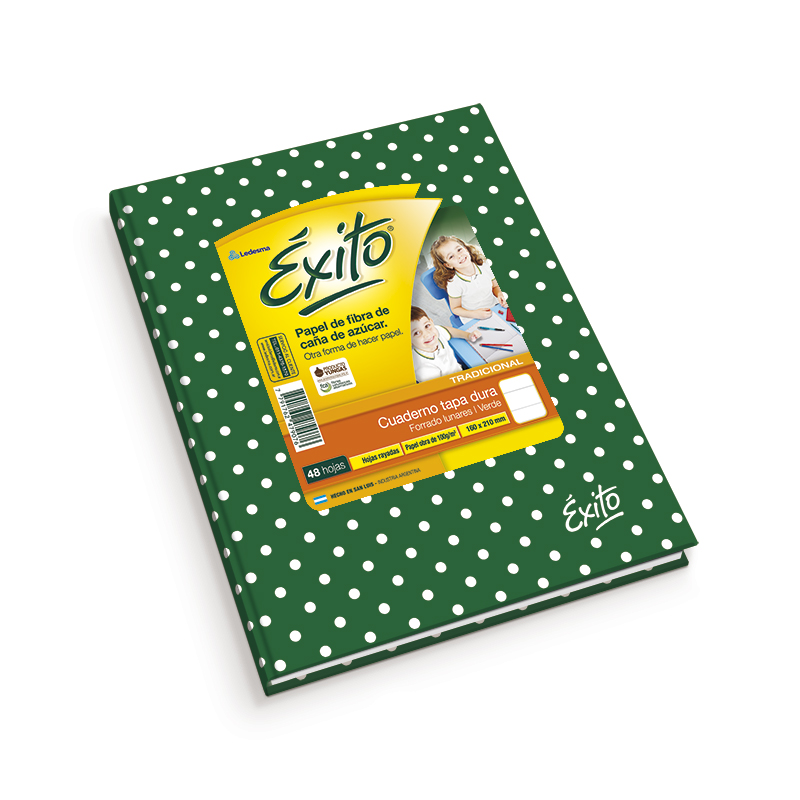 Cuaderno Éxito E1 Lunares verde, 16x21cm. 48 hojas rayadas