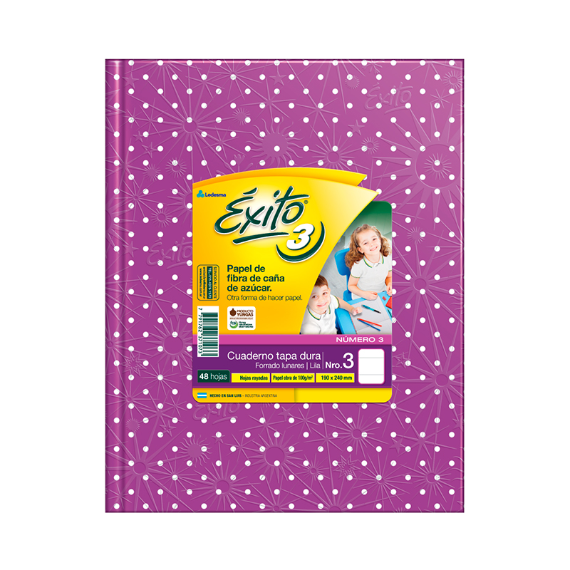 Cuaderno Éxito E3 Lunares lila, 19x24cm. 48 hojas rayadas