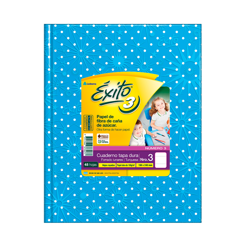 Cuaderno Lunares Éxito tapa de cartón turquesa, 19 x 23cm. 48 hojas rayadas