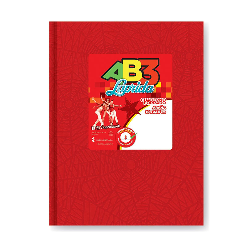 Cuaderno Laprida AB3 Araña rojo, 19 x 23cm. 50 hojas rayadas