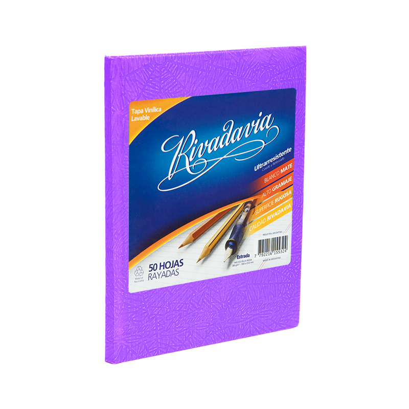Cuaderno Rivadavia Araña lila, 16x21cm. 50 hojas rayadas