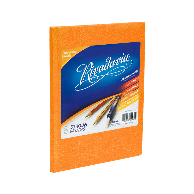 Cuaderno Rivadavia Araña naranja, 16x21cm. 50 hojas rayadas