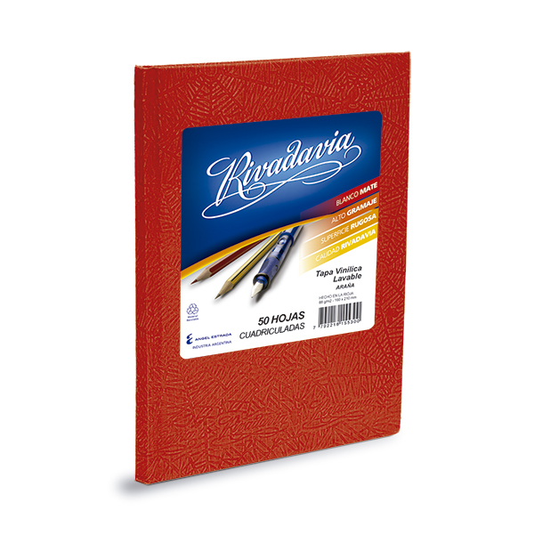 Cuaderno Rivadavia Araña rojo, 16x21cm. 50 hojas cuadriculadas
