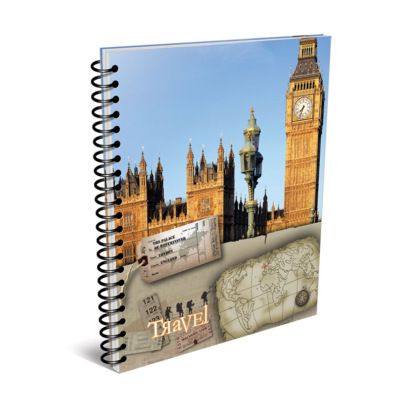 Cuaderno Mis Apuntes Travel espiralado tapa rígida, 22x29cm. 150 hojas rayadas