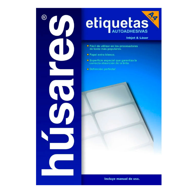 Etiqueta imprimibles InkJet | LaserJet Húsares H34130 A4, 6.40 x 2.54cm. 100 hojas