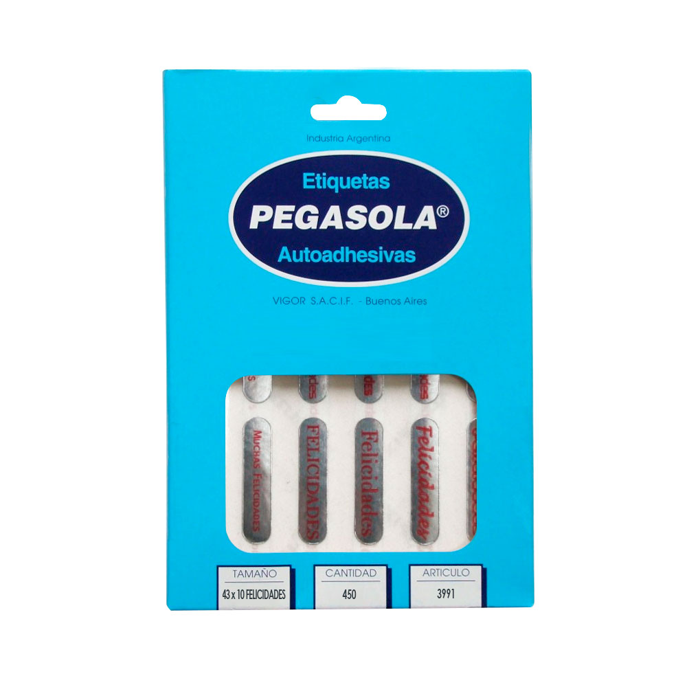Etiquetas Pegasola Felicidades 1.0 x 4.3cm.caja de 450 etiquetas