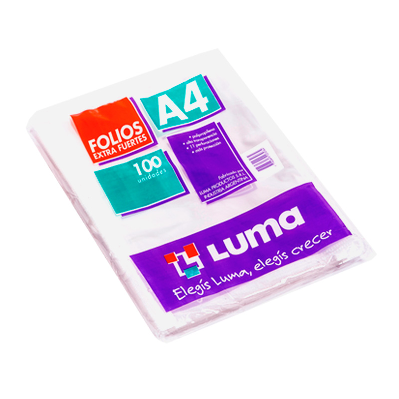 Folios A4 PPP Luma Extra Fuerte 70 micrones pack x 100 