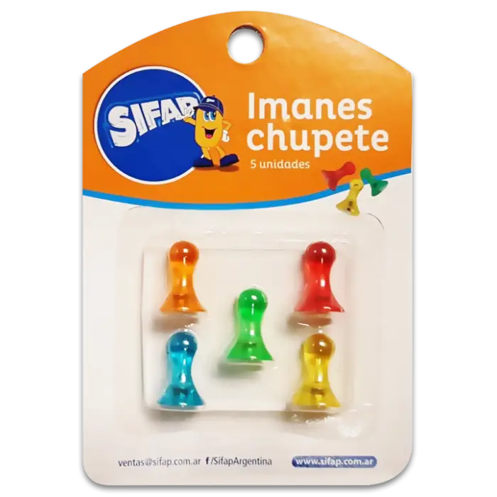 Imanes Sifap plásticos, Chupete colores surtidos, blister de 5 unidades