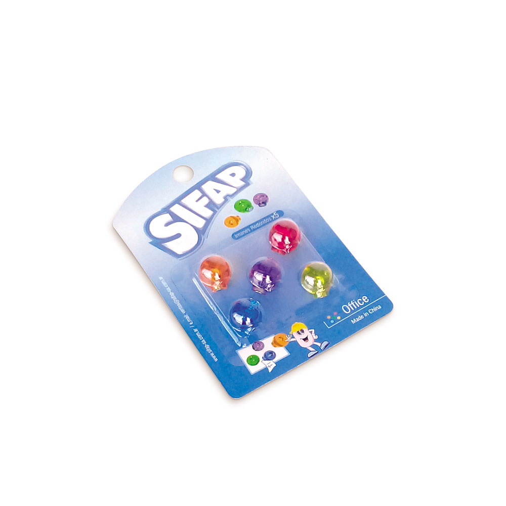 Imanes Sifap plásticos, redondos, colores surtidos, blister de 5 unidades