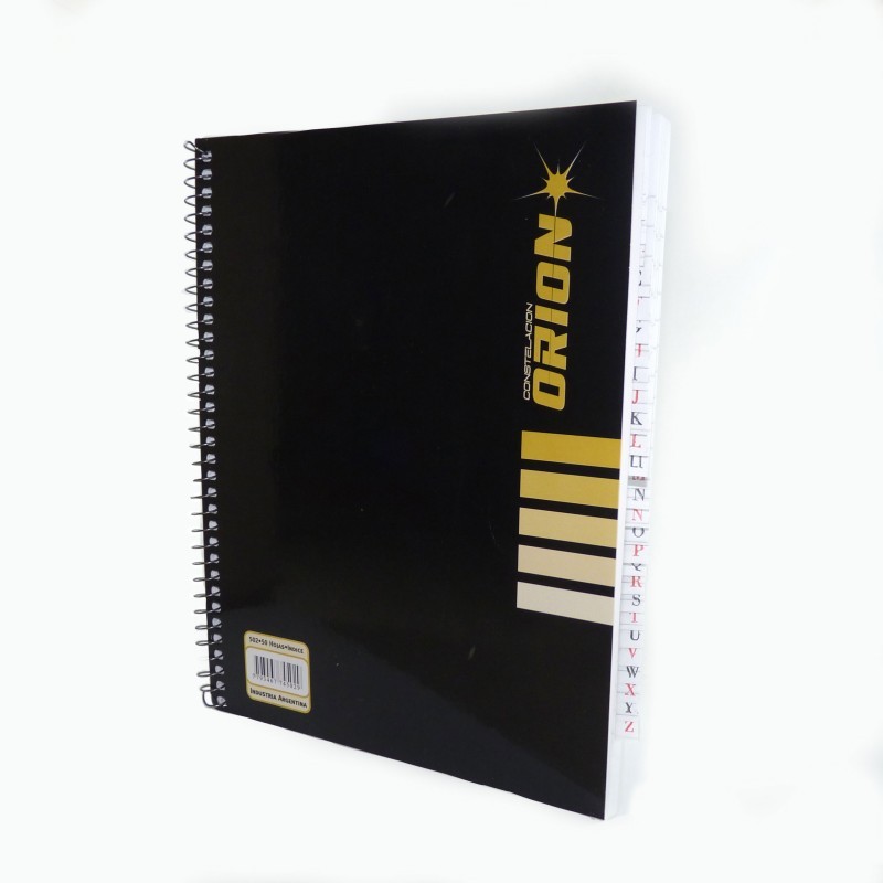 Cuaderno Índice espiralado Orión tapa flexible, 16 x 21cm. 50 hojas