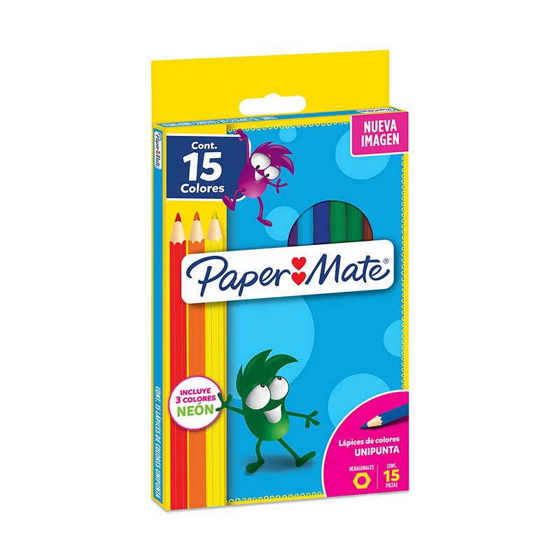 Lápices de colores Paper Mate largos, 12 colores + 3 Neón