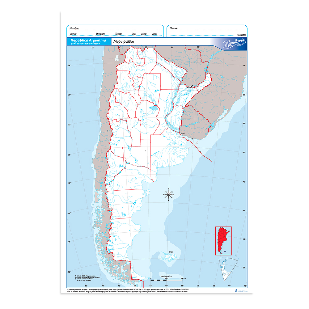 Mapa Argentina político Rivadavia N°5, block de 20 mapas