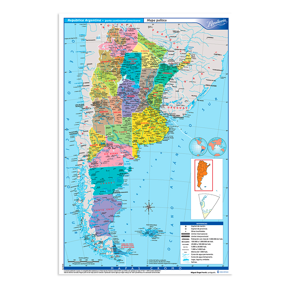Mapa Argentina político Rivadavia N°6, block de 25 mapas