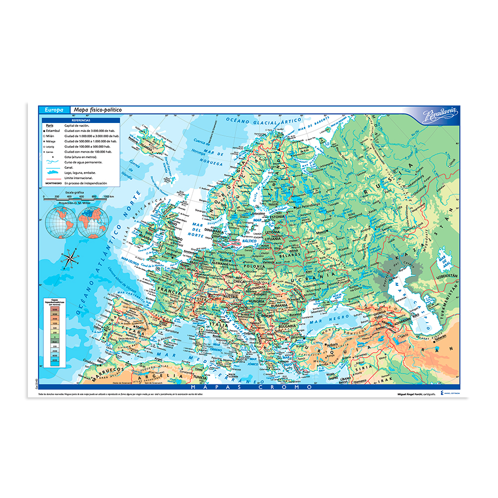 Mapa Europa físico político Rivadavia N°6, block de 25 mapas