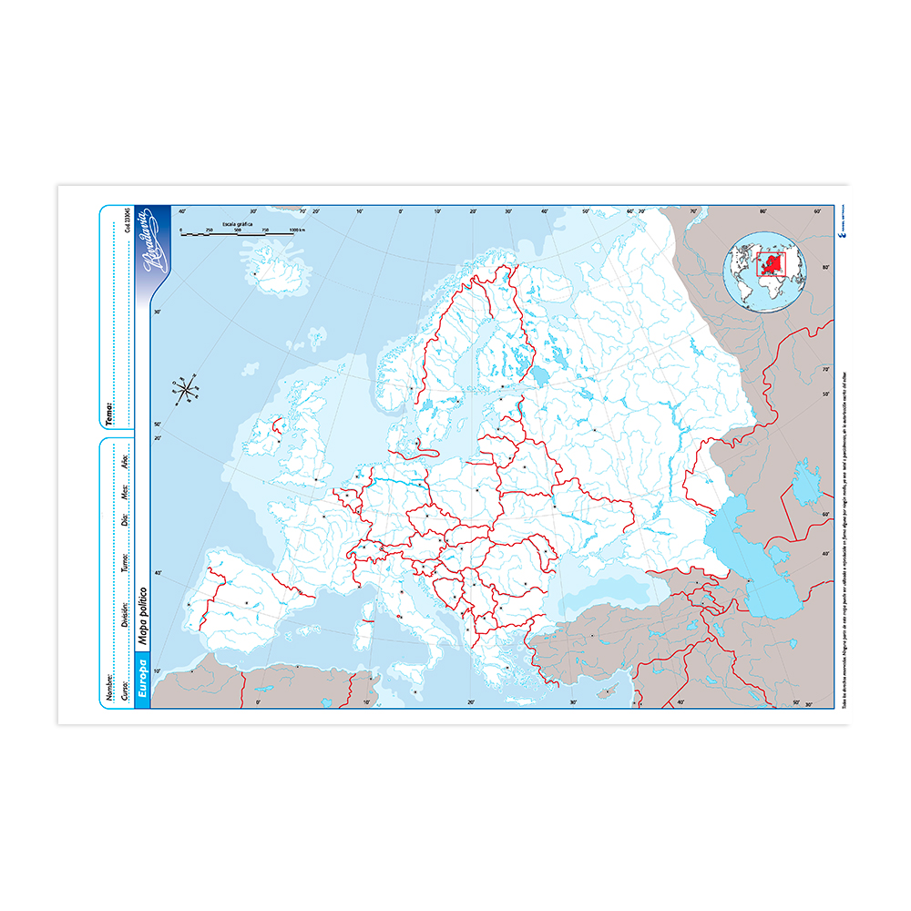 Mapa Europa político Rivadavia N°5, block de 20 mapas