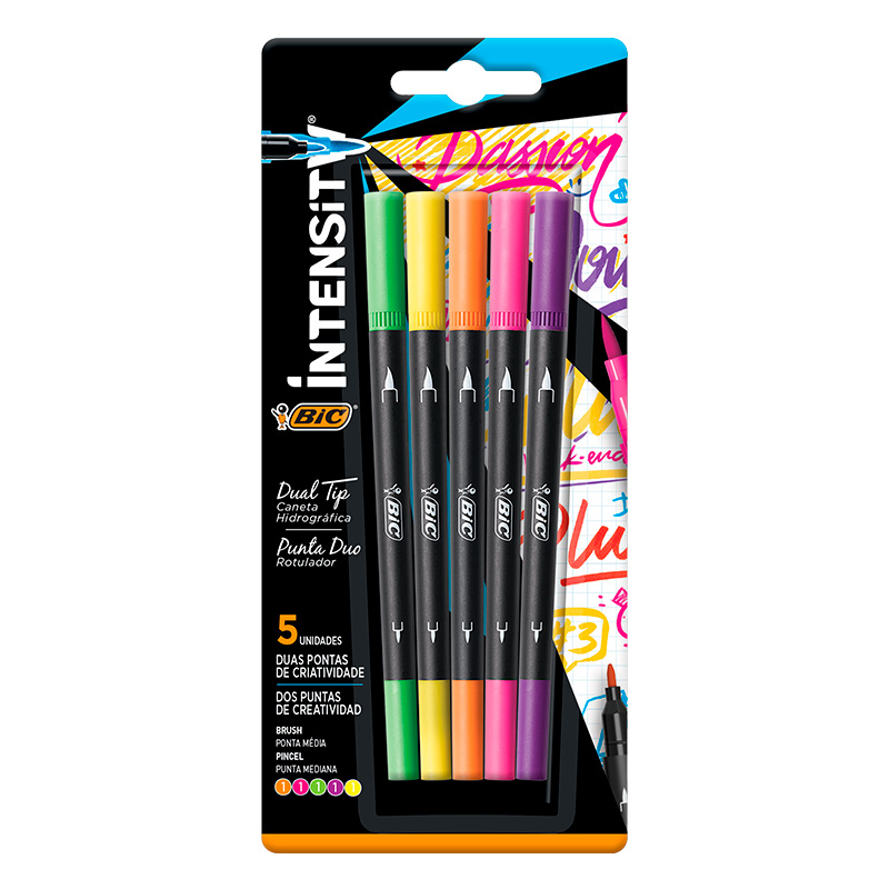 Marcador de 2 puntas Bic Intensity Dual Tip, blister de 5 colores