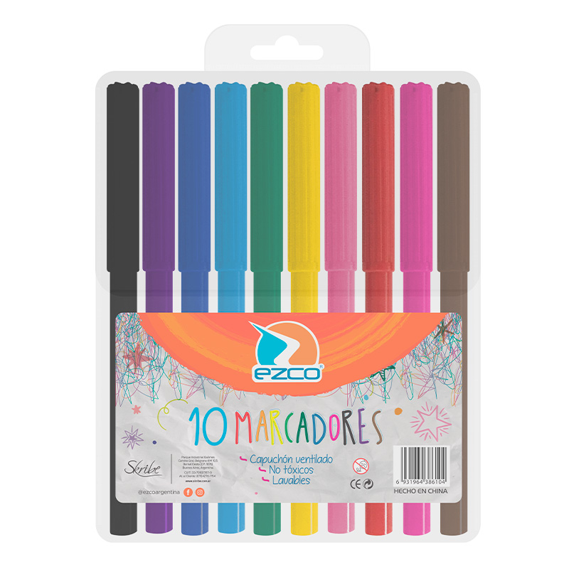 Marcadores escolares Ezco de 10 colores