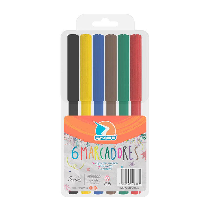 Marcadores escolares Ezco de 6 colores