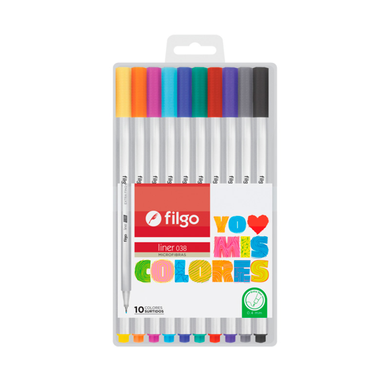 Microfibra de punta ultra fina 0.4mm. Filgo Liner 038 de 10 colores