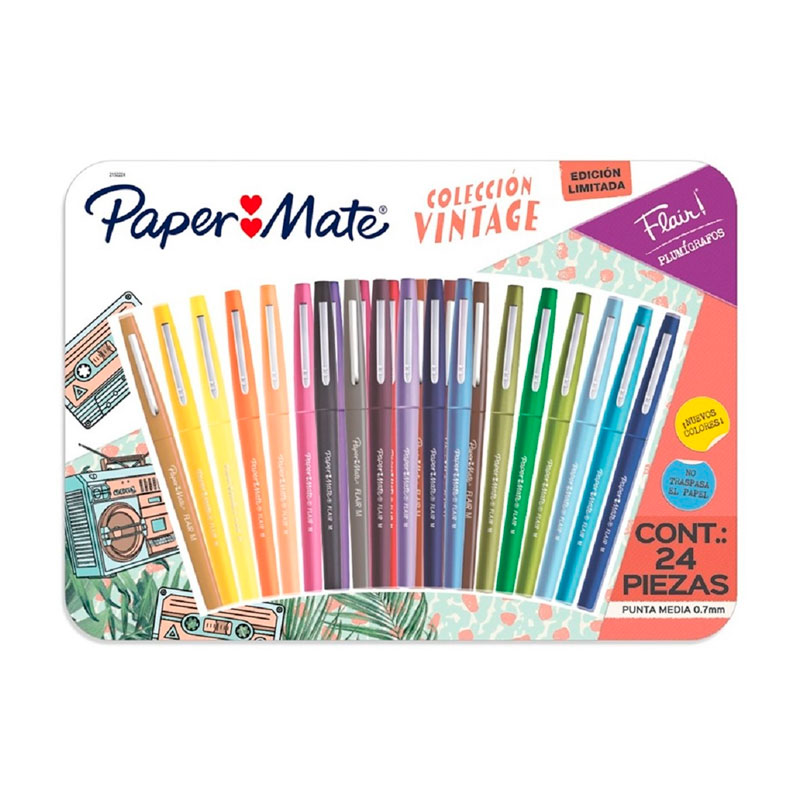 Marcadores al agua Paper Mate Flair Colección Vintage, blister de 24 colores
