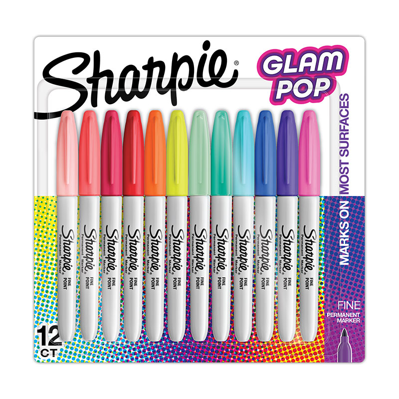 Marcadores permanentes Sharpie Glam Pop Fine, 12 colores