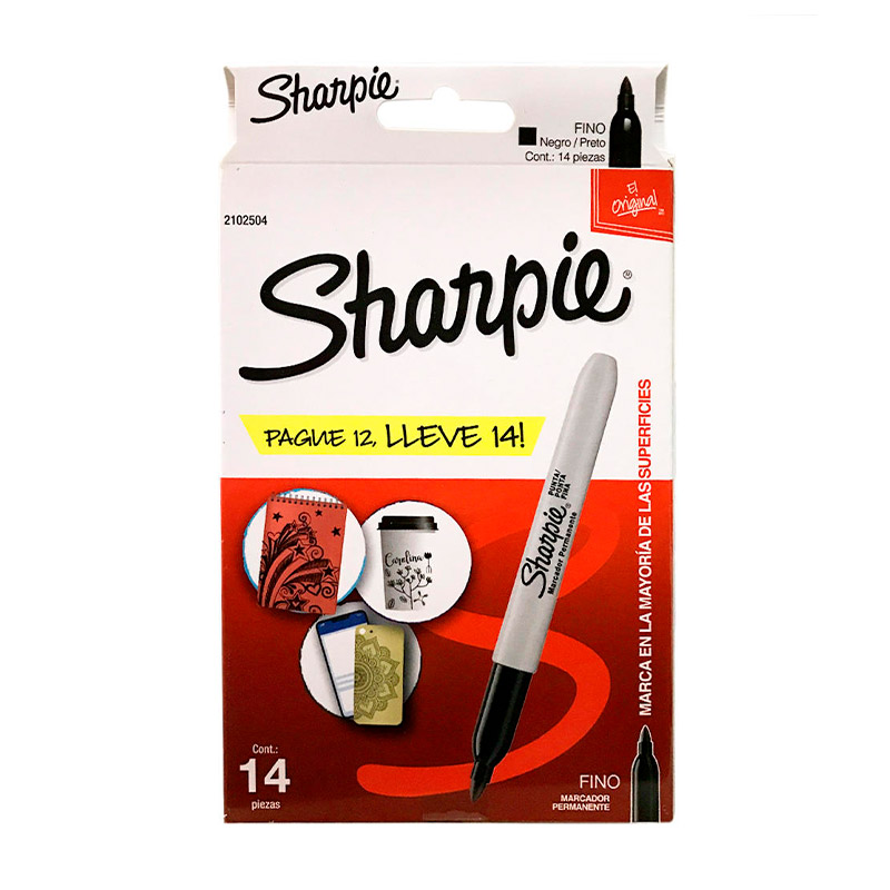 Marcador permanente Sharpie Fino negro, caja de 14 unidades