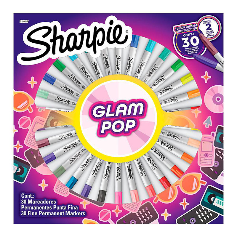 Marcadores permanentes Sharpie Glam Pop Ruleta, 30 colores