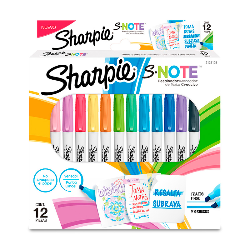 Marcadores permanentes Sharpie S-Note, caja de 12 colores
