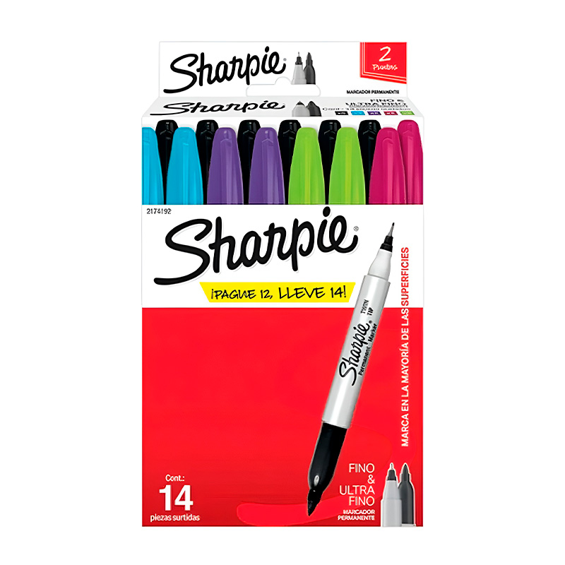 Marcadores permanentes de dos puntas Sharpie Twin Tip, caja de 14 unidades