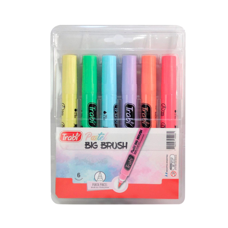 Marcador punta Pincel Trabi Big-Brush Pastel, estuche de 6 unidades
