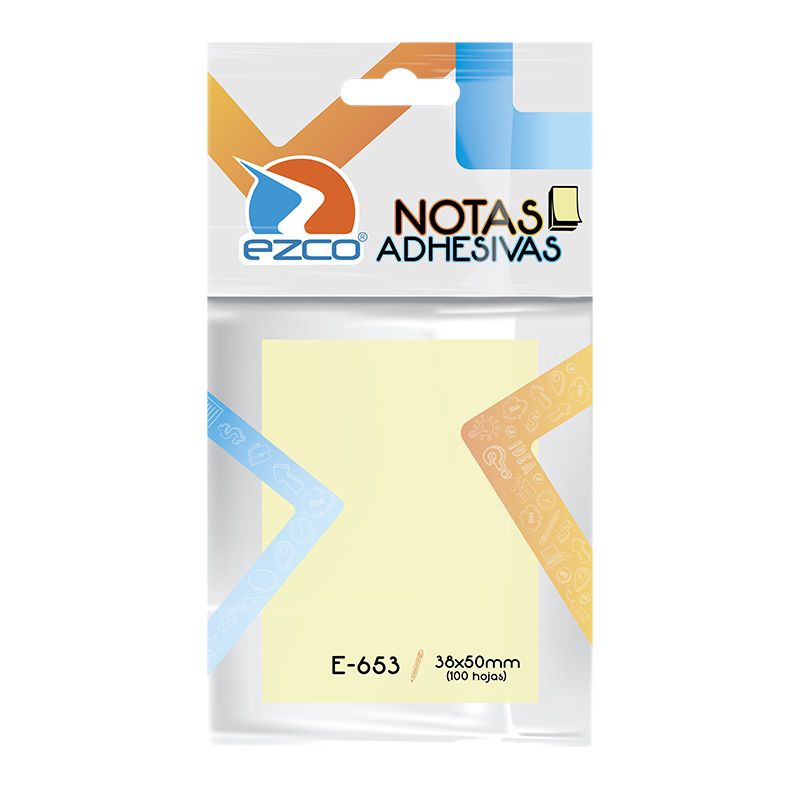 Notas Autoadhesivas Ezco E-653 amarillas, 38 x 50mm. block de 100 hojas