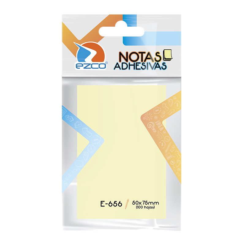 Notas Autoadhesivas Ezco E-656 amarillas, 50 x 75mm. block de 100 hojas