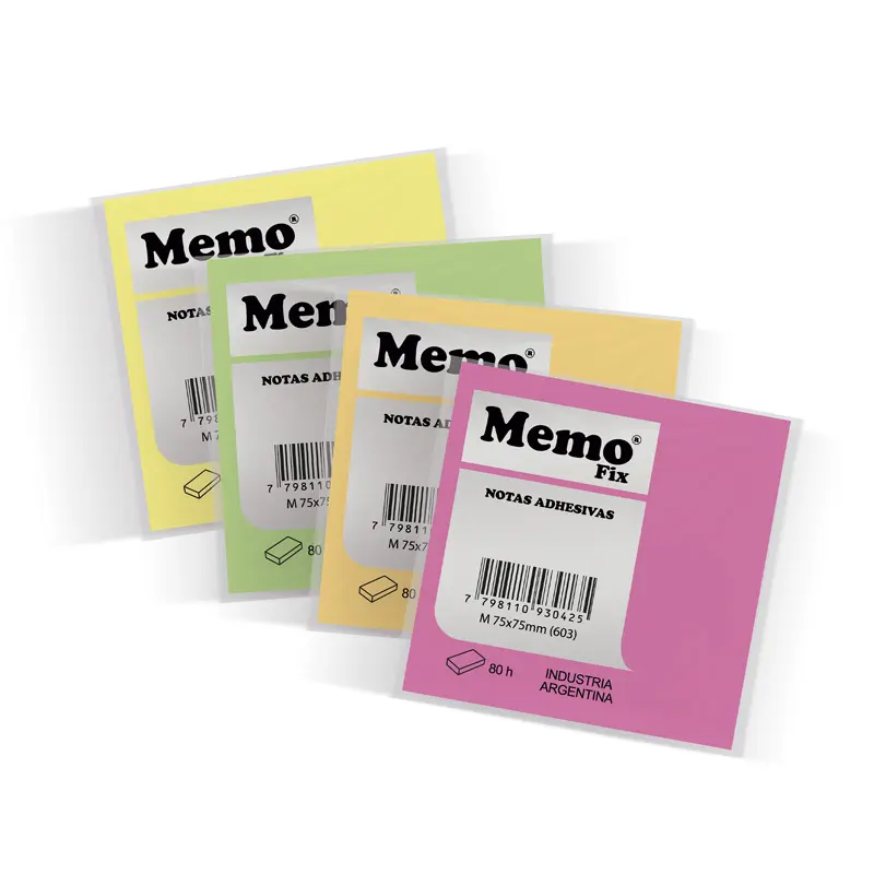 Notas Autoadhesivas MemoFix Fluo, 75 x 75mm. pack de 80 hojas