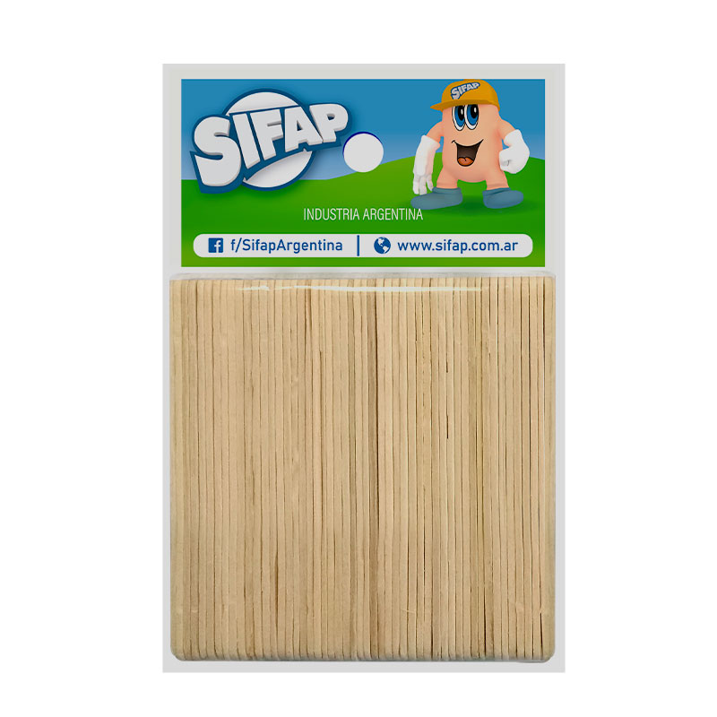 Palito de helado para manualidades Sifap madera, pack de 50 unidades