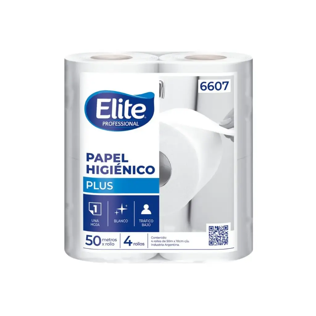 Papel Higiénico Elite 6607 hoja simple, pack de 4 rollos de 50mts.