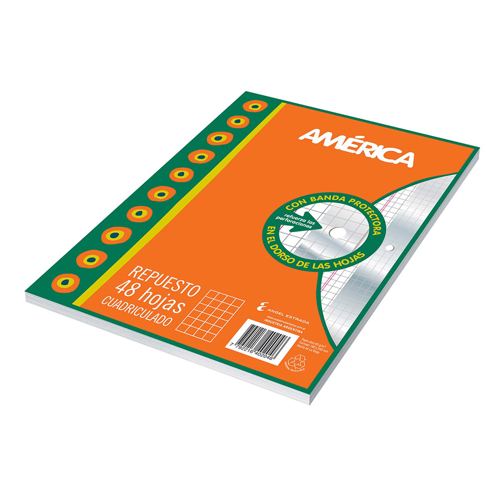 Repuesto con Banda América, 48 hojas cuadriculadas